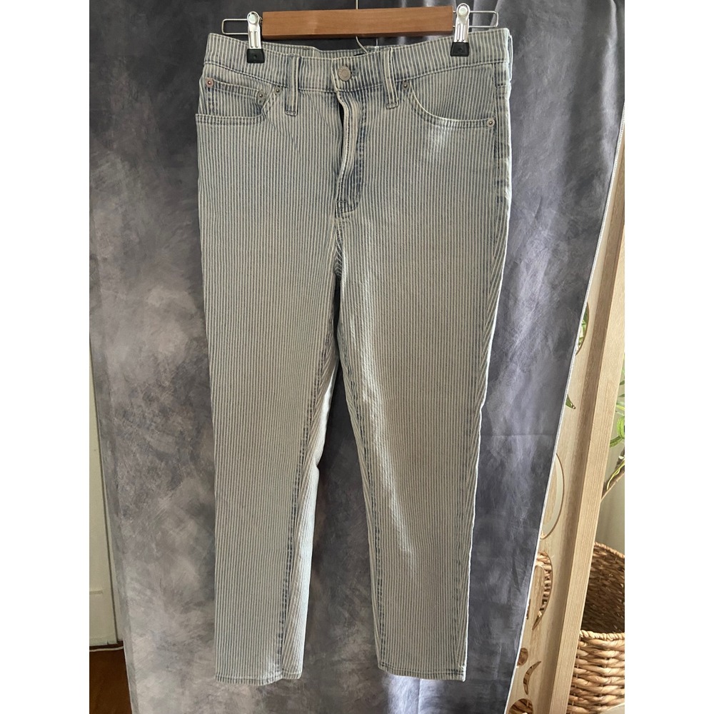 J.Crew Mercantile Womens Railroad Stripe High Rise Skinny‎ Jeans Blue White 28